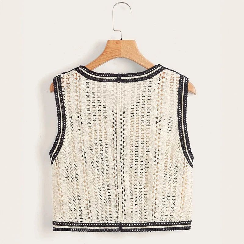Gilet Crocheté Bohème Femme - Top Transparent Sans Manches à Boutons | Style Été Vacances