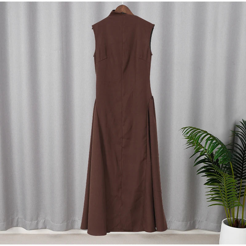 Femmedouceur – Robe Longue Évasée Femme Élégante | Col Asymétrique, Plissée, Sans Manches, Style Chic & Glamour