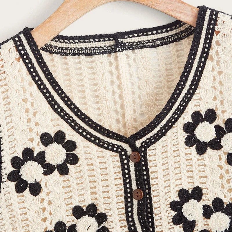 Gilet Crocheté Bohème Femme - Top Transparent Sans Manches à Boutons | Style Été Vacances