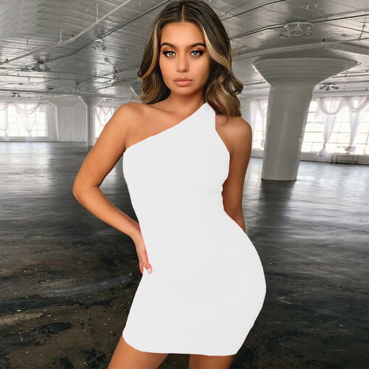 robe moulante blanche, sexy, asymétrique, épaule dénudée, dos nu, mini-robe pour femme, soirée & club