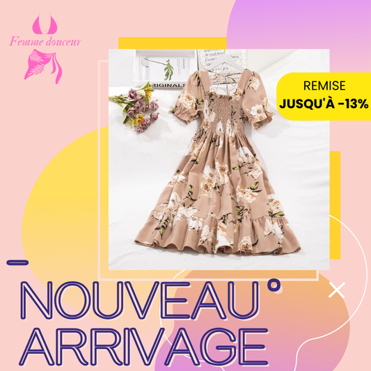 Robe d'Été Mousseline Femme A-Ligne à Taille Élastique | Élégante, Fluide & Décontractée – Livraison Gratuite