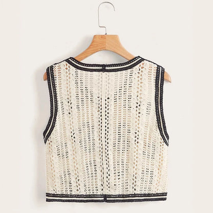 Gilet Crocheté Bohème Femme - Top Transparent Sans Manches à Boutons | Style Été Vacances