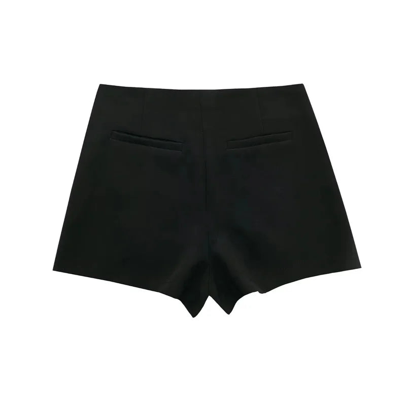 Femmedouceur – Women's Black Asymmetrical High Waist Mini Skirt-Shorts