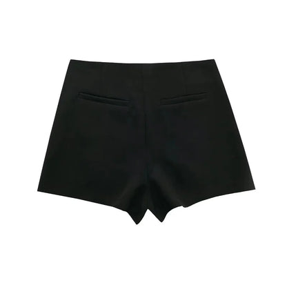 Femmedouceur – Women's Black Asymmetrical High Waist Mini Skirt-Shorts