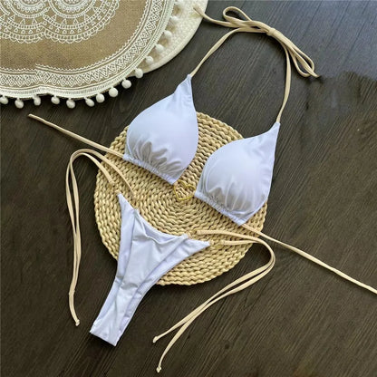 Femmedouceur – Bikini Rouge Sexy 2 Pièces Femme | Triangle Licou à Lacets & Cœur Métal 2025