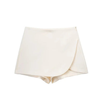 Femmedouceur – Women's Black Asymmetrical High Waist Mini Skirt-Shorts
