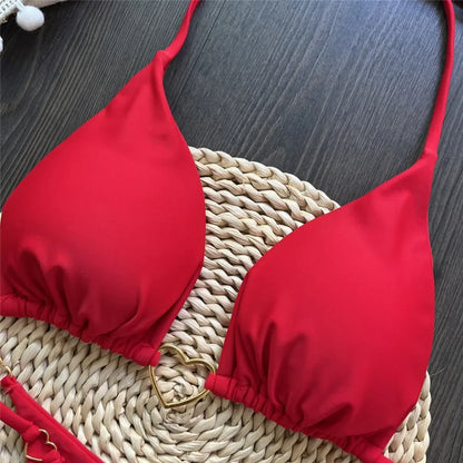 Femmedouceur – Bikini Rouge Sexy 2 Pièces Femme | Triangle Licou à Lacets & Cœur Métal 2025