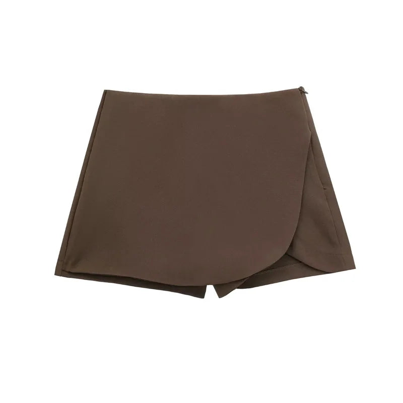 Femmedouceur – Women's Black Asymmetrical High Waist Mini Skirt-Shorts
