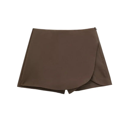 Femmedouceur – Women's Black Asymmetrical High Waist Mini Skirt-Shorts