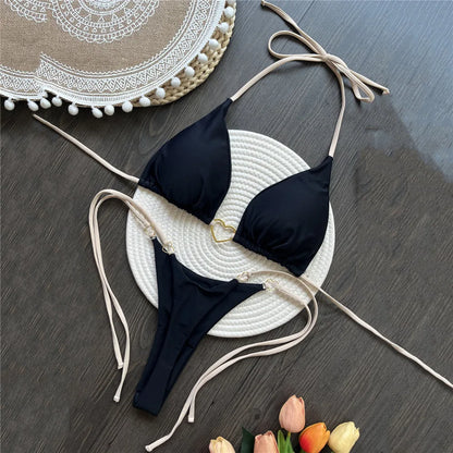 Femmedouceur – Bikini Rouge Sexy 2 Pièces Femme | Triangle Licou à Lacets & Cœur Métal 2025