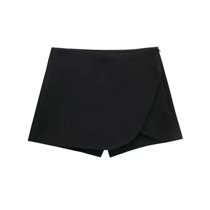 Femmedouceur – Women's Black Asymmetrical High Waist Mini Skirt-Shorts