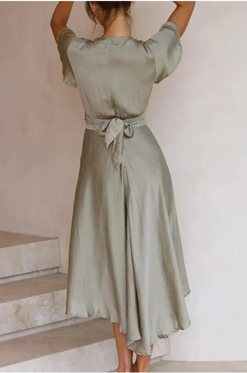 Femmedouceur - Women's Summer Dress with Low-Cut &amp; Asymmetrical Design - Flowing &amp; Feminine Elegance